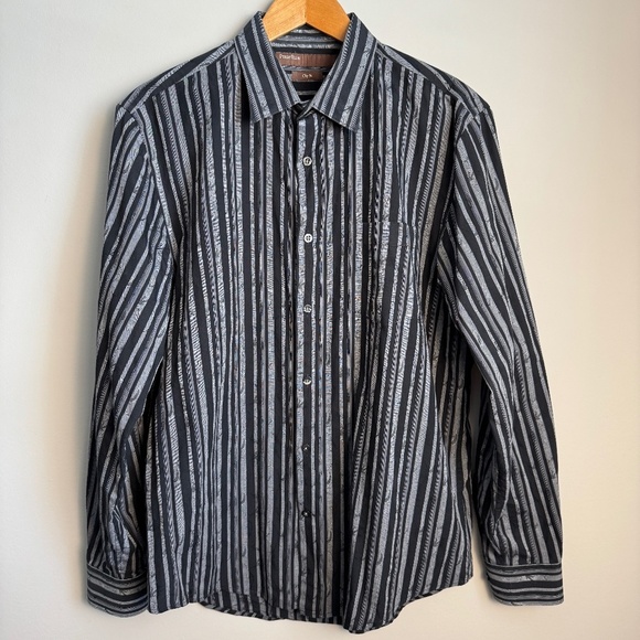 Perry Ellis City Fit Men's L Casual Dress Shirt Black/Gray Long Sleeve Button Up - Picture 1 of 13